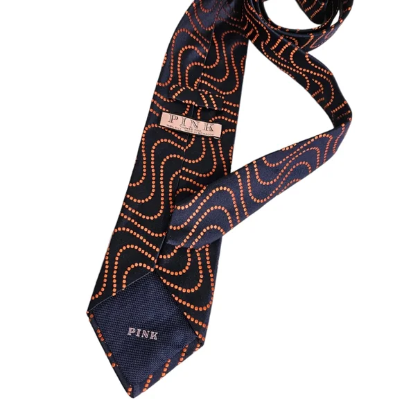 THOMAS PINK Navy Wave Polka Dot Silk DESIGNER Tie - Picture 2 of 4